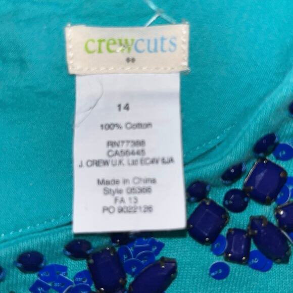 Crewcuts Outlet Girls’ Aqua Blue Embellished Cotton Top – Size 14 J.Crew Factory - Picture 3 of 7